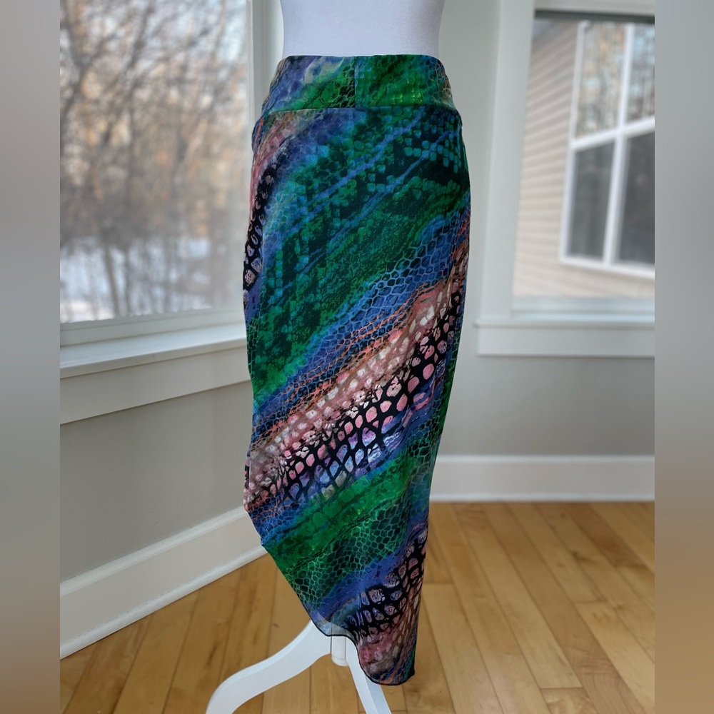 Vintage Y2K Mesmerize Emerald Green Low Rise Stretch Mesh Maxi Skirt Sz S - Picture 4 of 12